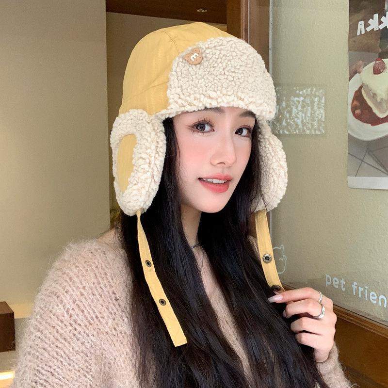 Herfst- en wintermuts dames M beer lamsvacht winter warm buiten koud beschermend oorklep dik