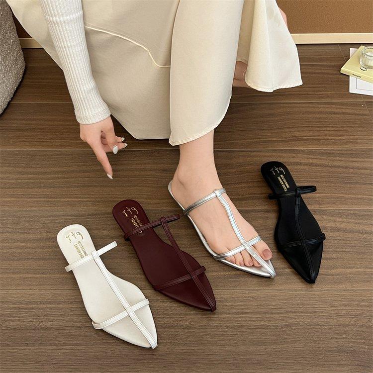 Premium Kreuzschnalle mit Schrägabsatz Ein-Pedal Strand Cool Slipper Zehenfrei Kreuz Mode Hohl Oberbekleidung Damen