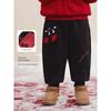 Boys' New Year Style Fleece-Lined Long Pants, Winter Clothing, Autumn and Winter New Cotton Pants, Children's Thickened Winter Red New Year Outfit