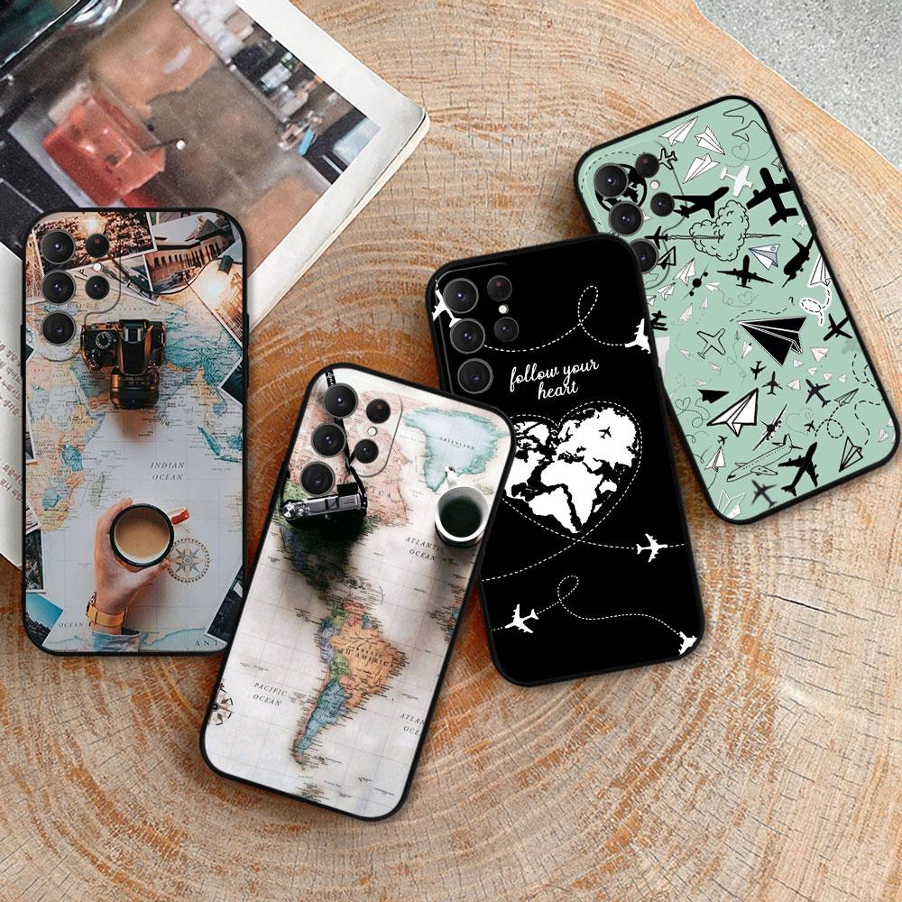 Planes World Map Travel Phone Case For Samsung Galaxy S24 Case S22 S21 S20 S23 Ultra Fe S10 S25 S9 S8 Plus Soft Silicone Cover