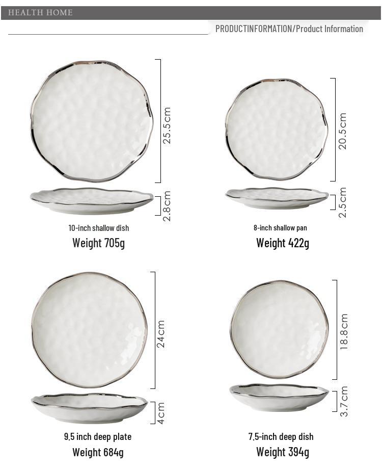 Elegant Hammered Silver Edge Ceramic Bowl & Plate Set - Perfect Housewarming Gift