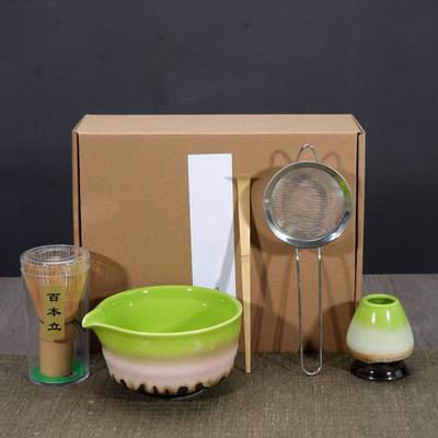 5pcs New Bamboo Ceramic Japanese Matcha Tea Set Food Grade Reusable Match Bowl Safe with Spout Green Tea Whisk Stirring