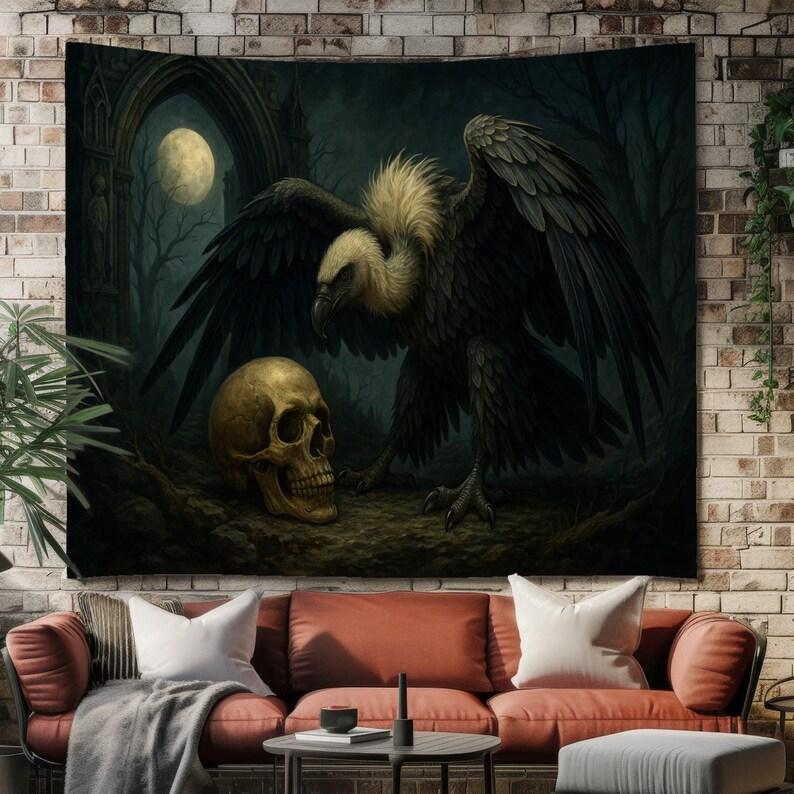 Gothic Griffins, Vultures, and Skulls tapestry 75x100 чёрный