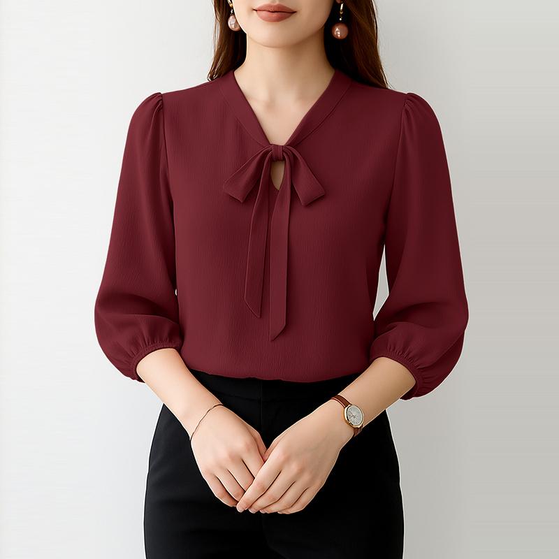 ZANZEA Lässige Bluse mit V-Ausschnitt und 3/4-Ärmeln für Damen in Volltonfarbe