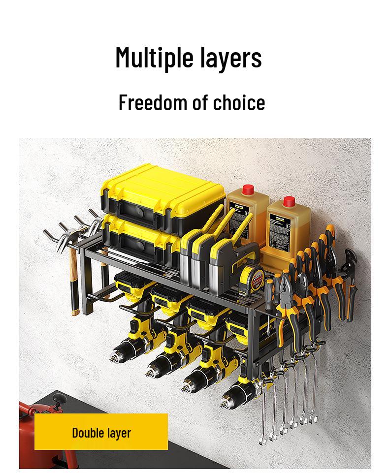 Premium Multi-Layer Wrought Iron Tool Rack for Drill Bits, Hammers, and Screwdrivers