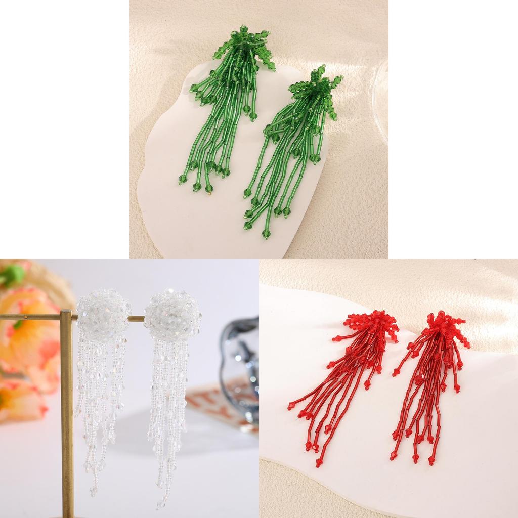 Vintage Style Crystal Tassel Drop Earrings With Geometric Alloy Design For Womens Evening Wear