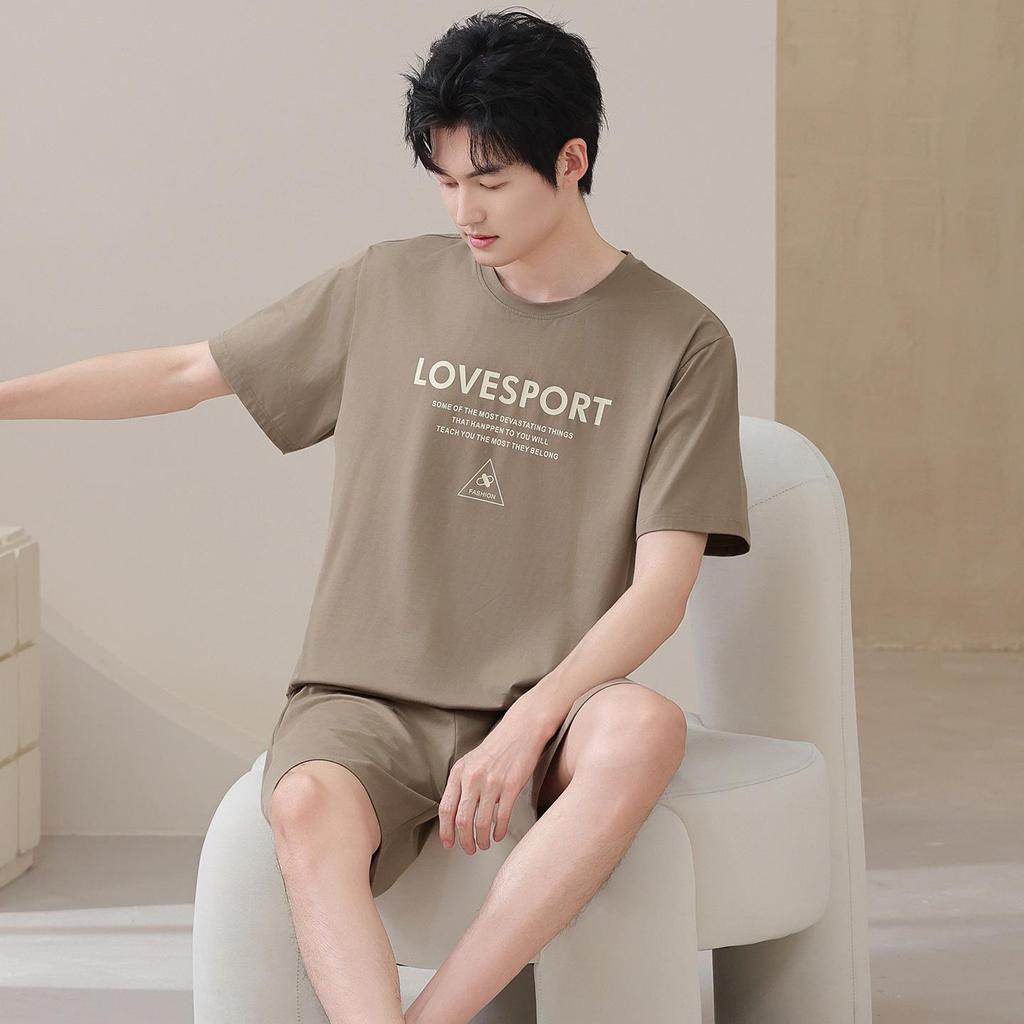 Men's Plus Size Cotton Summer Pajama Set - Thin Short-Sleeved Top & Shorts, Round Neck, Casual & Comfortable for Indoor/Outdoor Wear