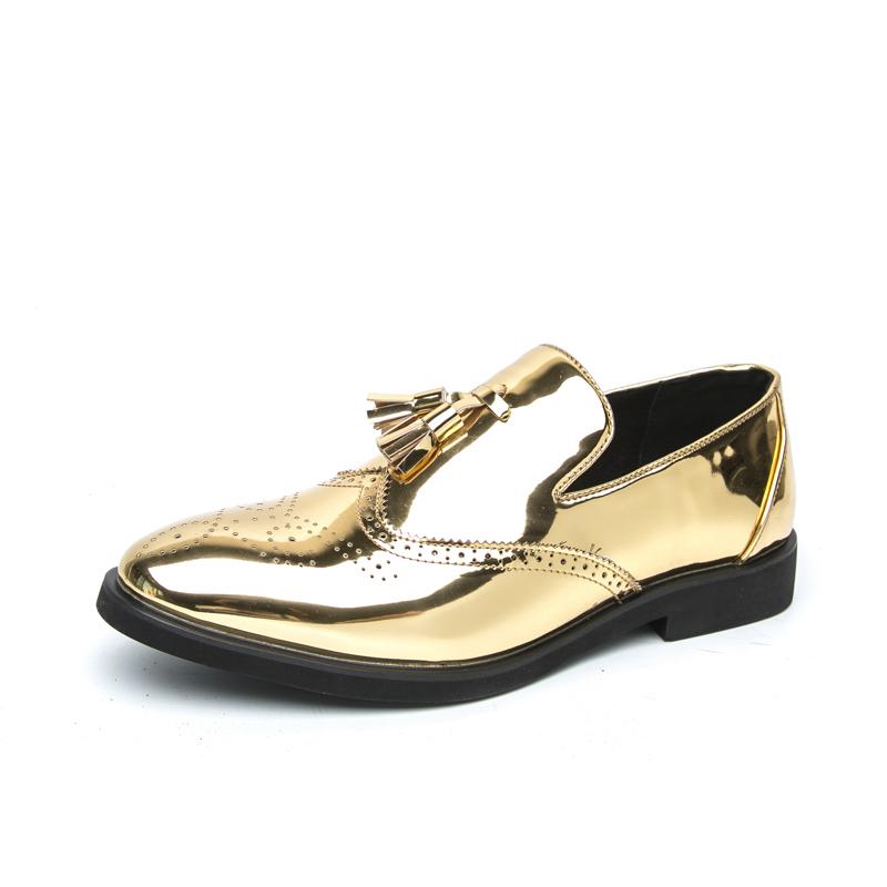 Fashion 2025 Fashion Golden Men's Social Shoe Casual Glitter Leather Loafers Shoes for Men Slip-on Pointed Toe Dress Shoes Men Footwear