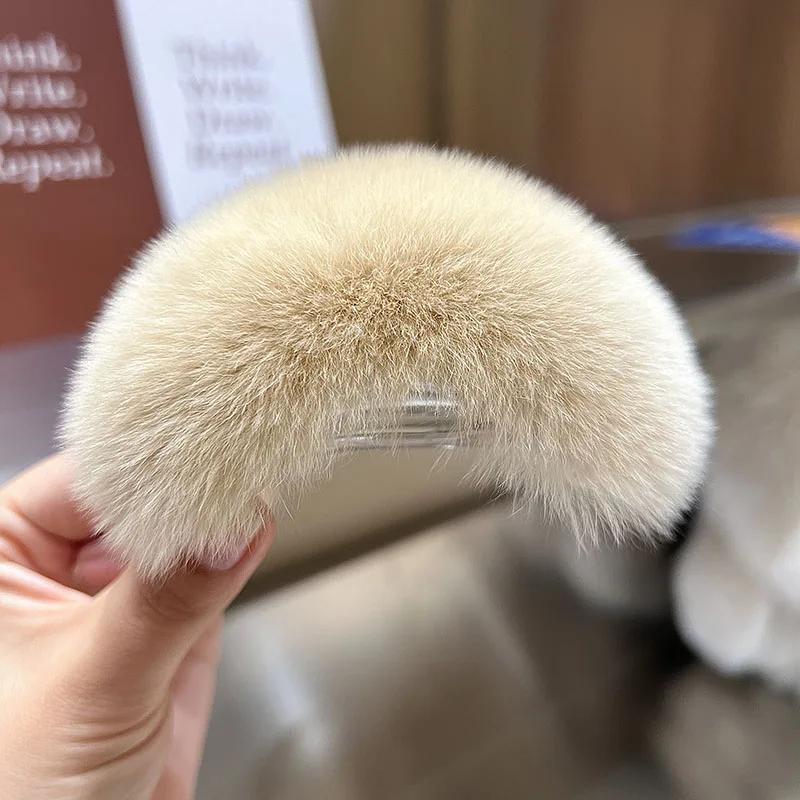 10.5cm Rex Rabbit Hair Hairpin Black Ponytail Hair Clips Girls Cute Plush Hair Clips Hairpin Fashion Women Hair Accessories