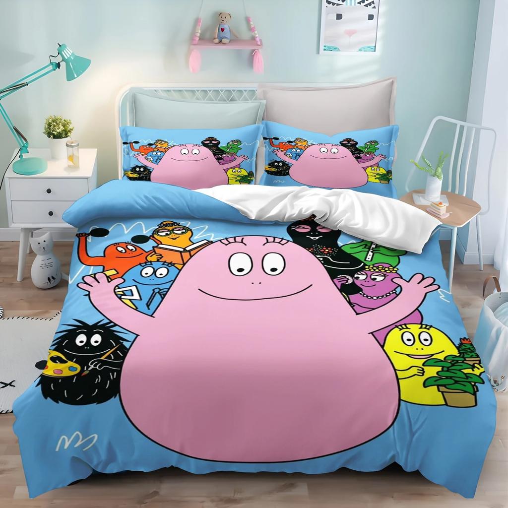 Cute Cartoon Barba-papa Pink Bedding Set,Duvet Cover Bed Set Quilt Cover Pillowcase,King Queen Twin Size Boys Girls Adults
