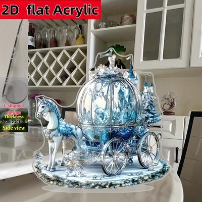2D Flat Romantic Vintage Carriage Acrylic Desktop Decoration, Horse, Floral, Suitable for Wall Decoration, Porch, Room, Villa, Accents Home, Hallway,