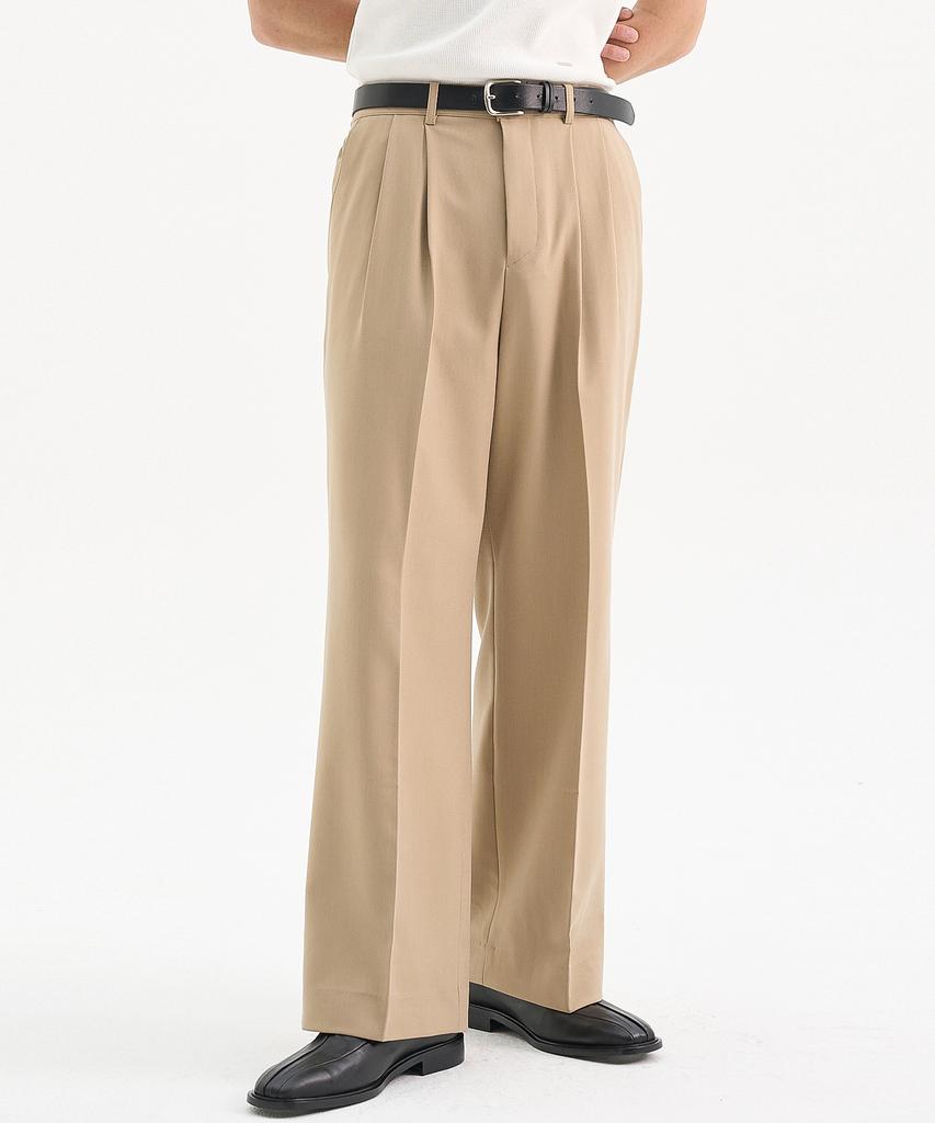 TRIP LE SENS Light Double-Pleated Wide Slacks_Beige