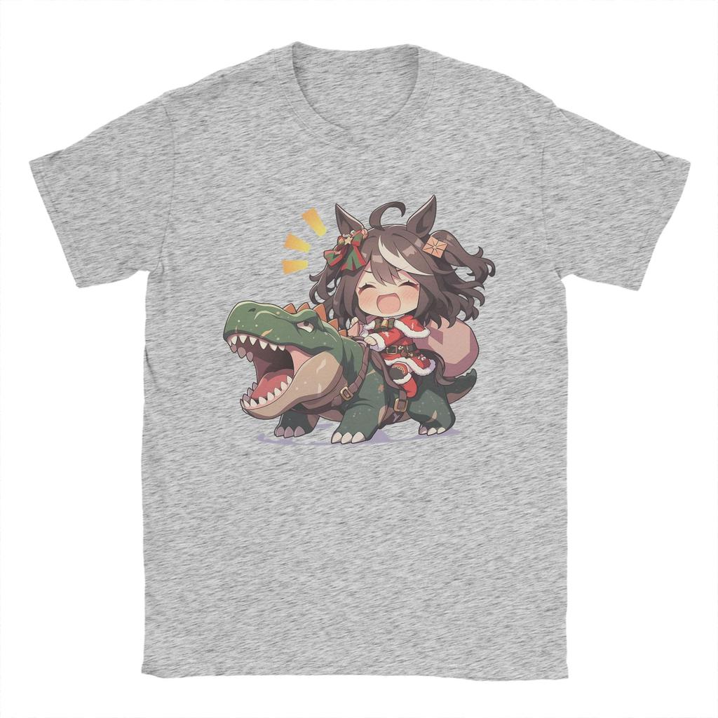 Men's Kitasan Black Riding Christmas Dinosaur T Shirts Uma Musume Pretty Derby Pure Cotton Short Sleeve O Neck Tees T-Shirts