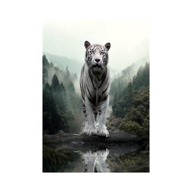 Wild Animal Tiger Forest Landscape Poster Canvas Painting Inspirational Lion Wall Art Prints Picture for Living Room Home Decor No Frame