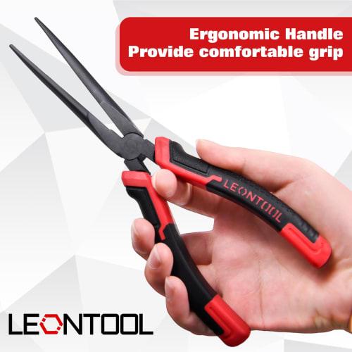 LEONTOOL Long Nose Pliers, Extra Long Needle Nose Pliers, Straight, Non-Slip, Serrated, Mechanic Pliers, 135mm Tip Length, For Gripping, Bending, Clam