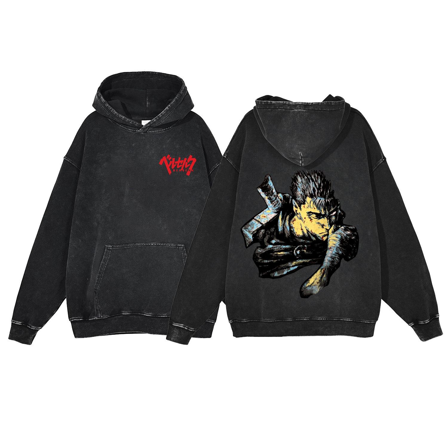 440G Heavy Washed Retro Animation Street Retro Cotton Sweater, Street Tide Hooded Sweater M