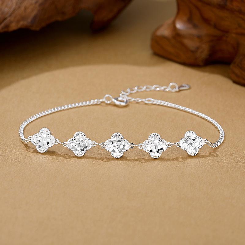 Tichya S925 Sterling Silver Clover Bracelet: Luxury Women s Blinking Crushed Ice Design S925 Silver