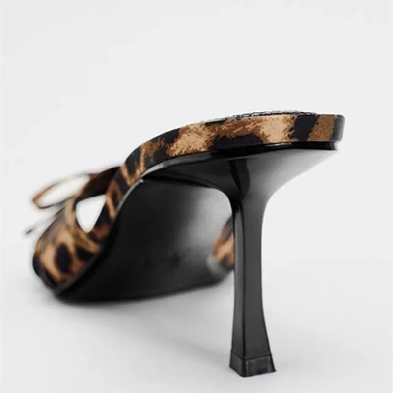 2024 New European and American High Quality Women Shoes Bow Knot Leopard Print High Heel Slippers Women Slippers