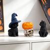 Halloween Cat Figurine, Resin Witch Hat/Moon/Pumpkin/Skull Cat Statue for Halloween Tabletop, Mantel, Shelf, Desk Decor