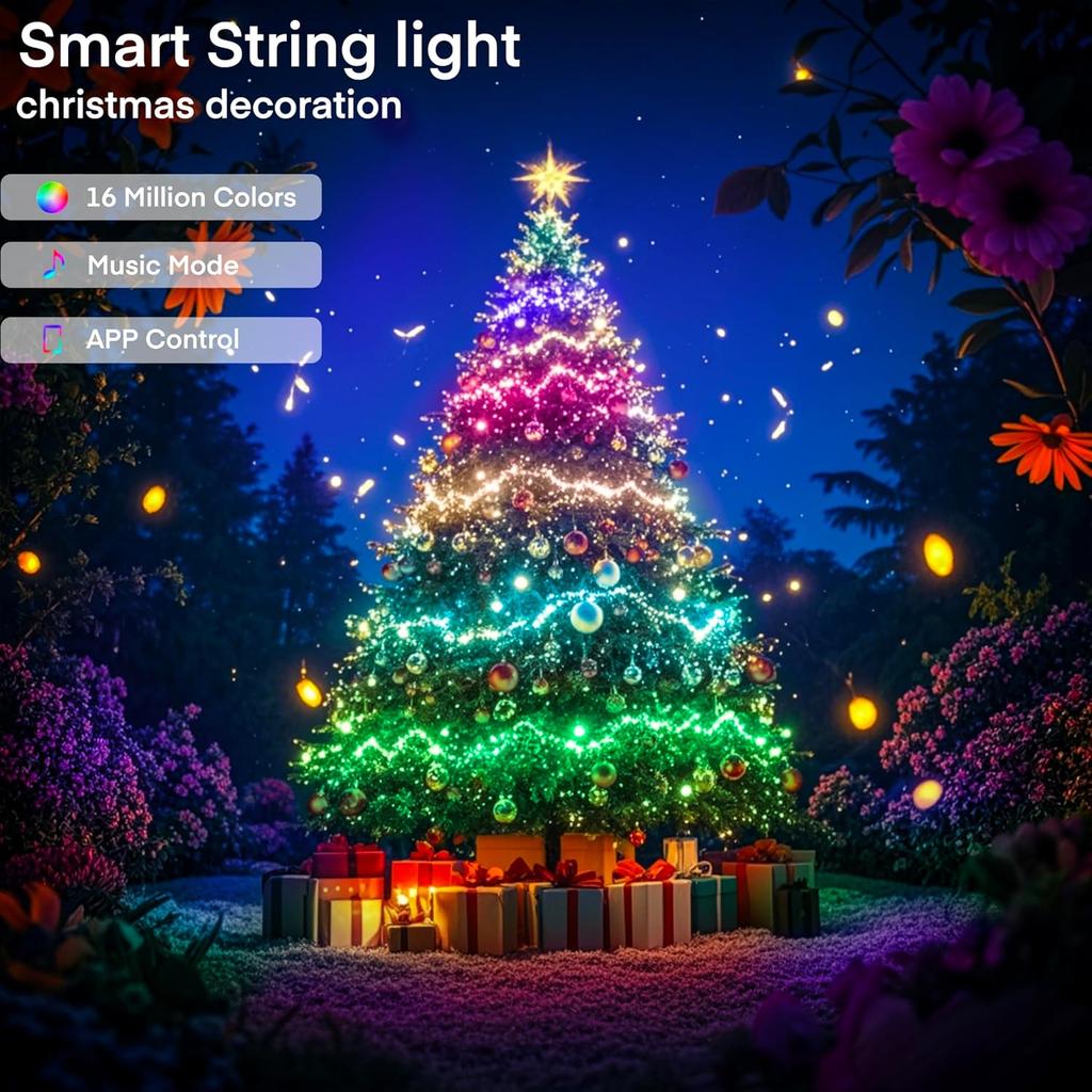 USB WS2812B RGBIC LED Fairy Lights Bluetooth Music Sync Color Changing Waterproof Garland For Home Holiday Party Decor Lighting