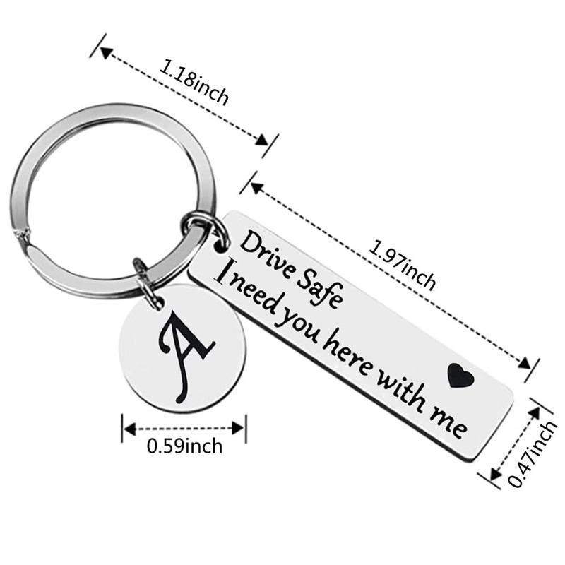 Custom Drive Safe Keychain A-Z 26 Initials Chain Men Women Engraved Stainless Steel Keychain Birthday Father's Day Keyring Gift