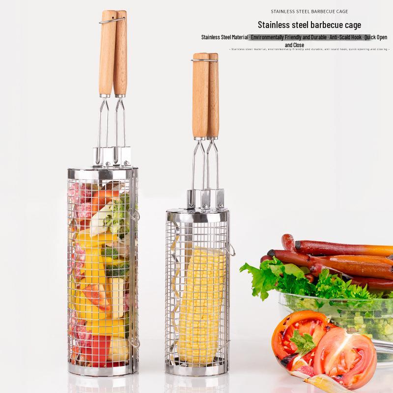 Classic Stainless Steel Round BBQ Grill Cage and Rolling Smoker