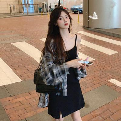 Sommer 2022 Koreanisches Lockeres Kariertes Sonnenschutz-Midilanges Langarmhemd für Damen