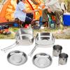 6Pcs Set Stainless Steel Outdoor Camping Cookware Utensils Portable Frying Pan Cups Pot Tableware for PicnicSilver