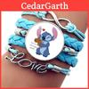 Modieuze Stitch Blauw Geweven Armband Met Cartoon Edelsteen Leer Ontwerp