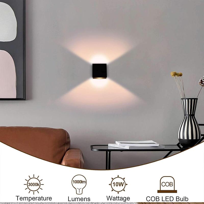 LED Sconce Hardwired Set of 2 Wall Lamp Black Up Down Mini Metal DC85-265V for Indoor Living Room Bedroom Hallway Decor Warm