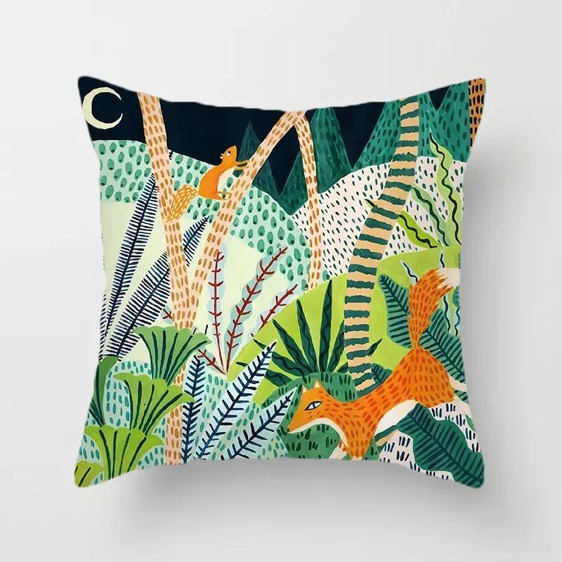 Animal Forest Throw Pillows Cushion Cover Tropical Palm Plant Flower Bohemian Pillow Decorative Pillowcase for Sofa Pillowcover