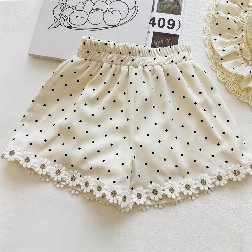 Girls' Polka Dot Flower Collar Doll Top & Shorts Set - Summer 2026 Trendy Two-Piece