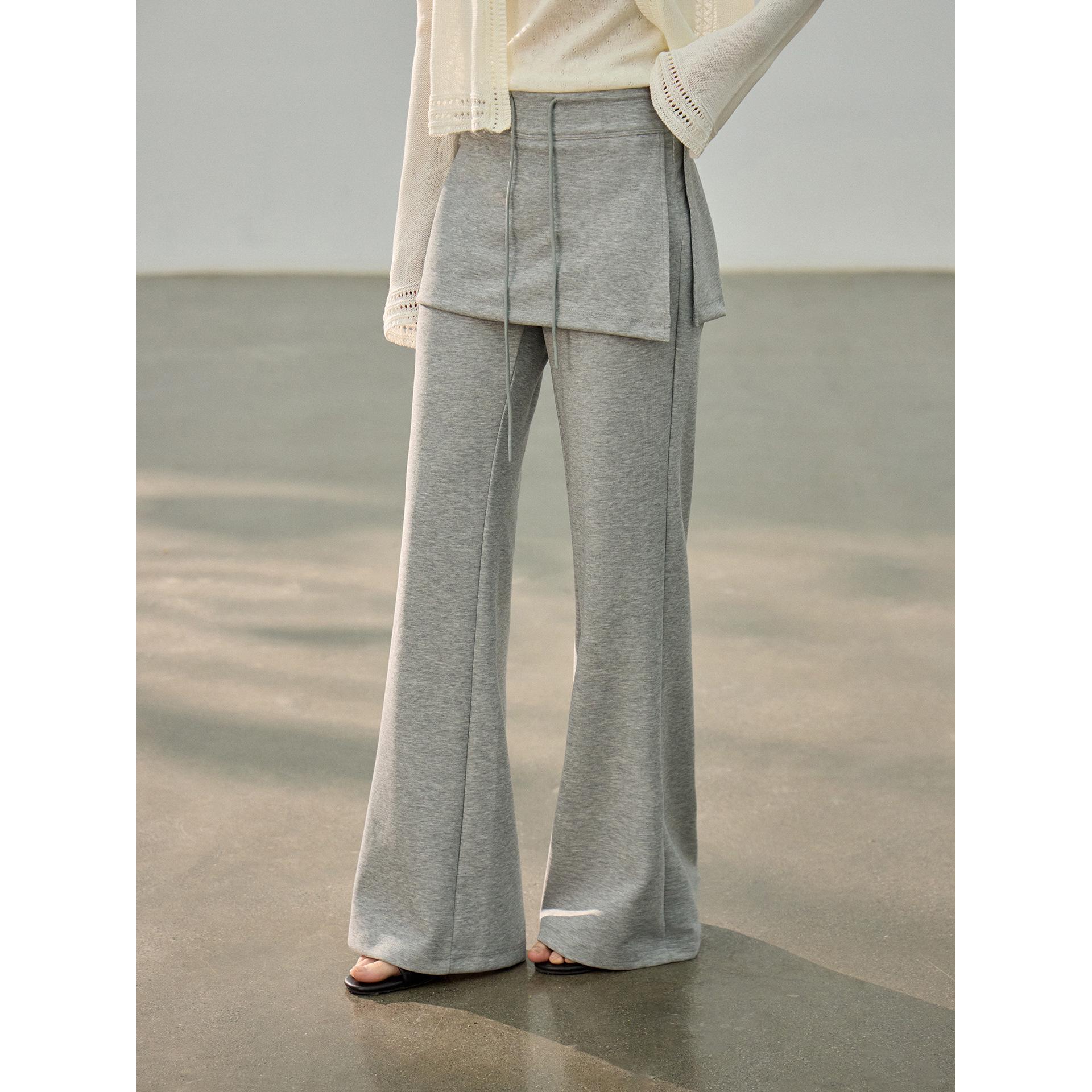 

Korean Style Lace-up Faux Two-piece Casual High Waist Micro Flare Pants for Women - Spring Collection M (115-130 cm) світло-сірий колір