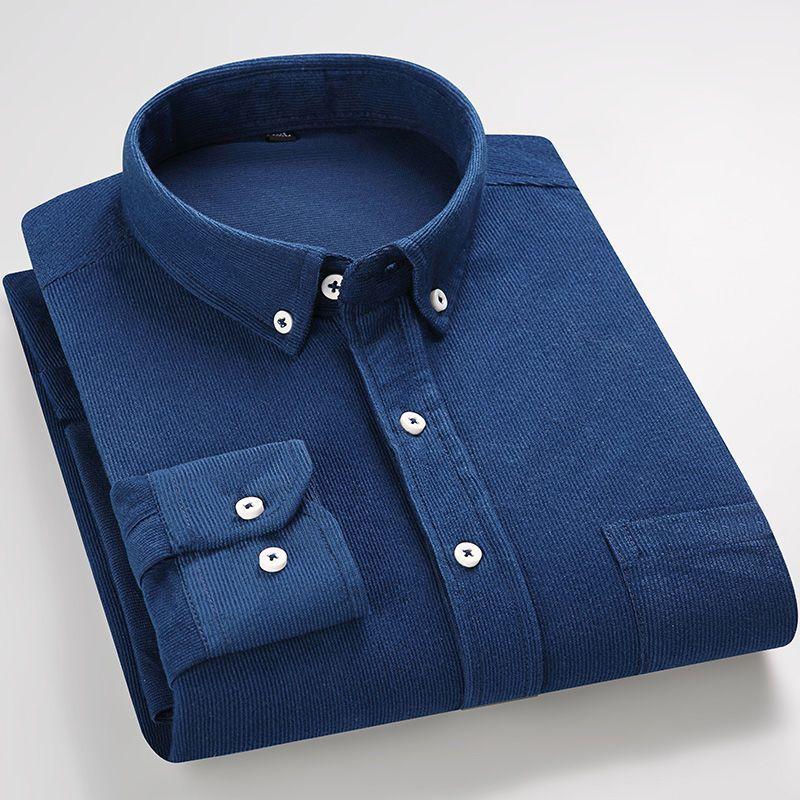 

Мужская вельветовая рубашка с длинным рукавом, повседневный топ, свободная, однотонная, одежда для папы, подходит для среднего и пожилого возраста 5XL 85.00kg