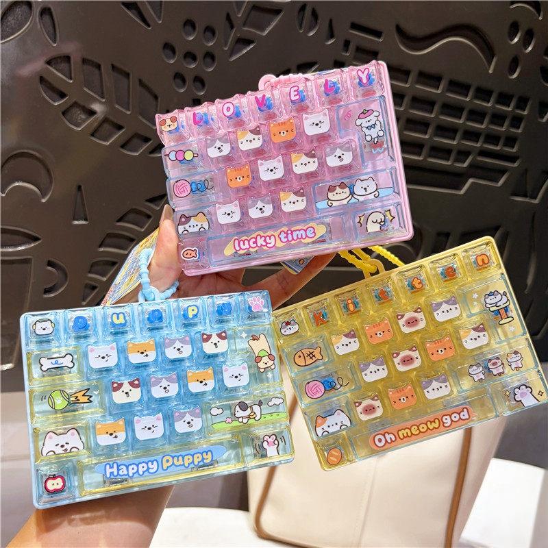26 Keys Cute Mini Keyboard Fidget Keychain, Transparent Cat Dog Patterns Stress Relief Toy Ornament Bag Hanging