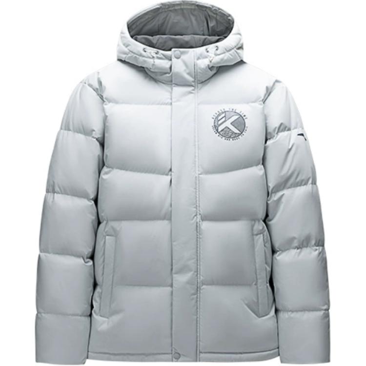 

Anta Comfortable Casual Hooded Simple Letter Print Down Jacket Men Outerwear Cloud-Gray 152441911N-3 M