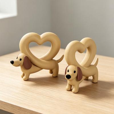 Dachshund Dog Heart Figurine 3D Printed Cute Dog Statue for TV Cabinet Table Shelf Decor Romantic Pet Memorial Gifts for Dog Lovers