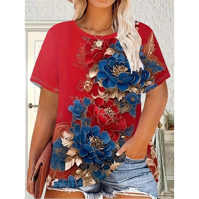 3D Printed Animal Flower Pattern Summer Fashion Women's T-shirt Breathable Trend Versatile