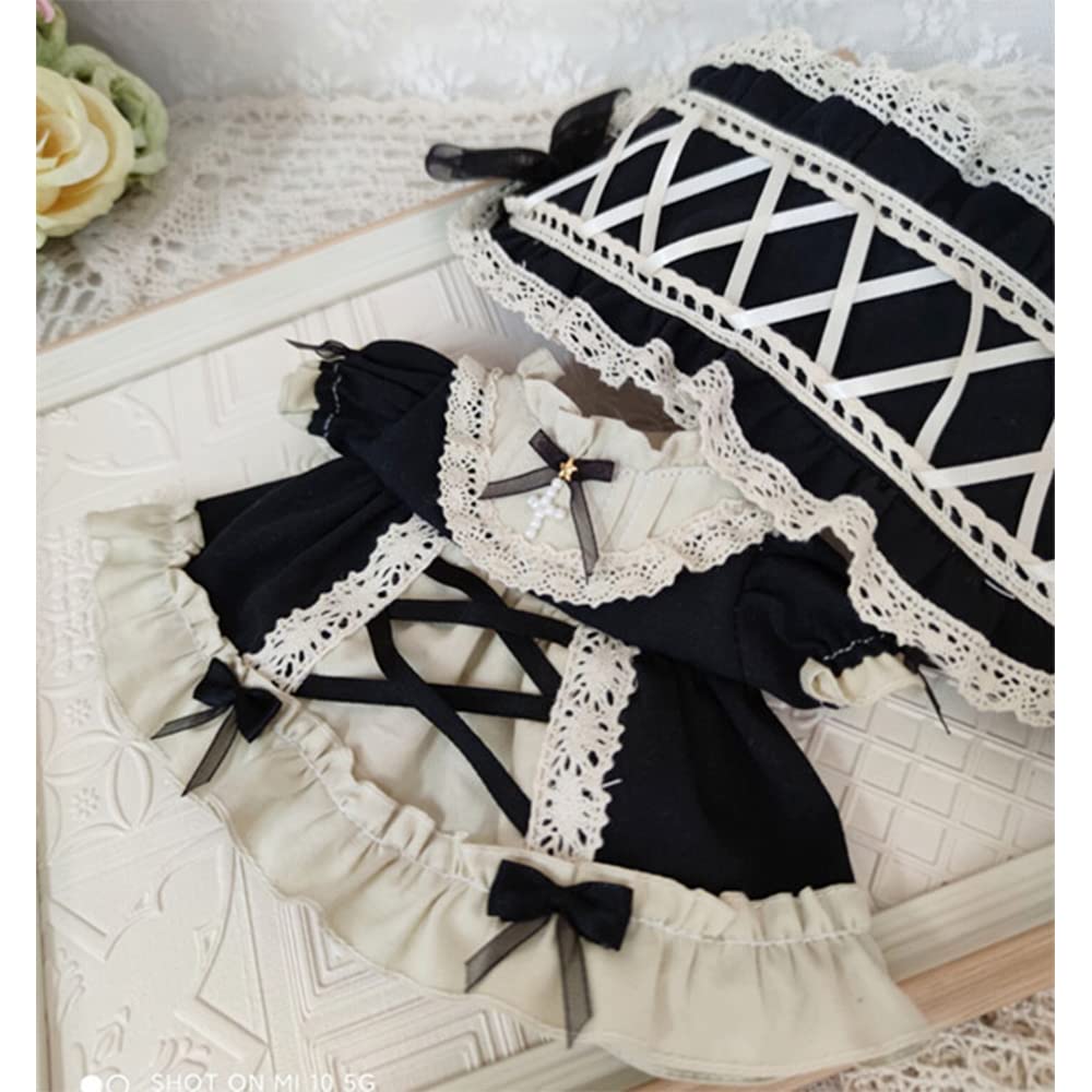 niannyyhouse 20cm Plush Doll Clothes Set (Headband + Dress), Maid Outfit, Cotton Doll Clothes with Cross Letters, Baby Doll Clothes, Dress-Up (Black)