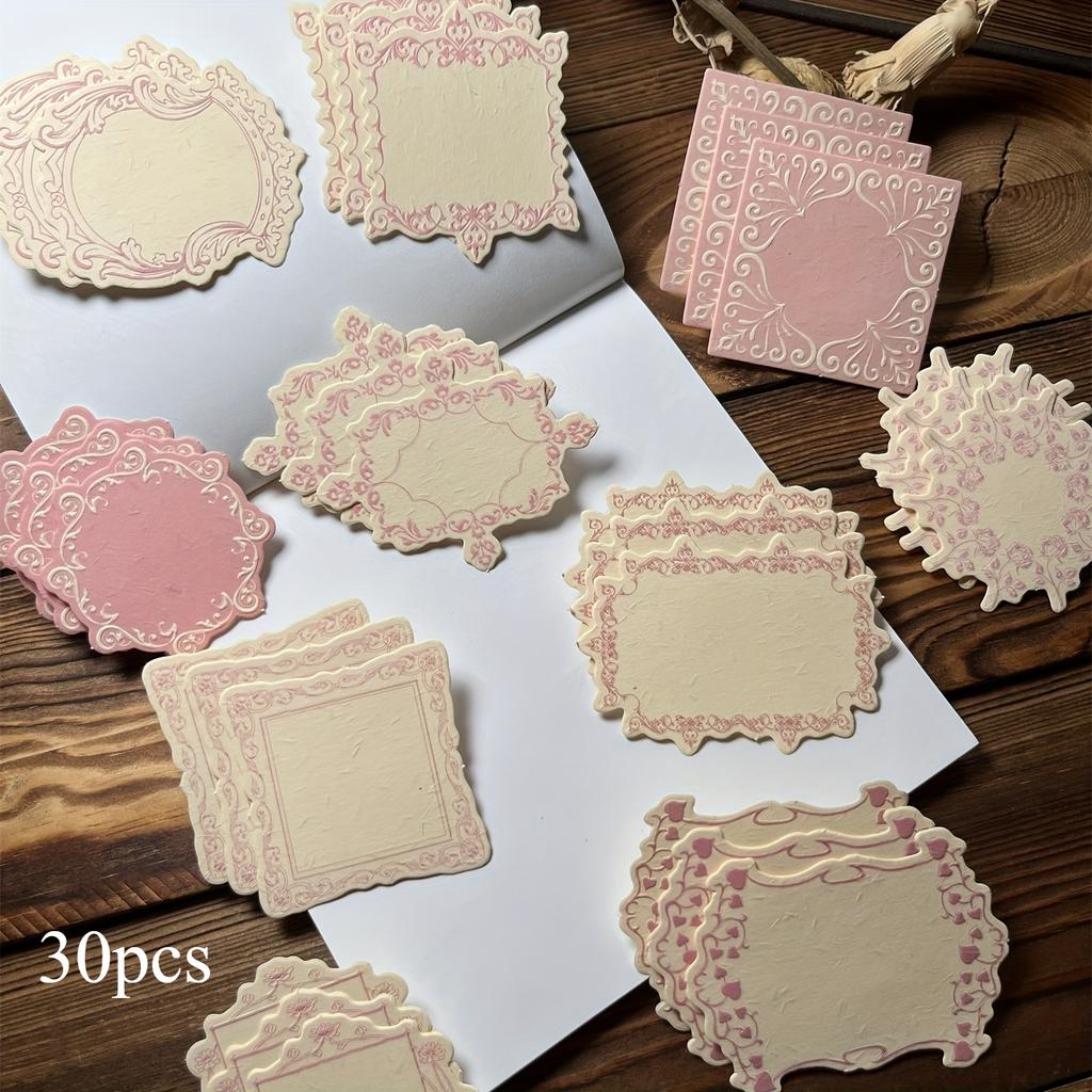 30pcs Vintage Boxed Sticky Notes Paper with Embossed Paper Thick Card Material Art Embossed Journaling Supplies Decorative Paper