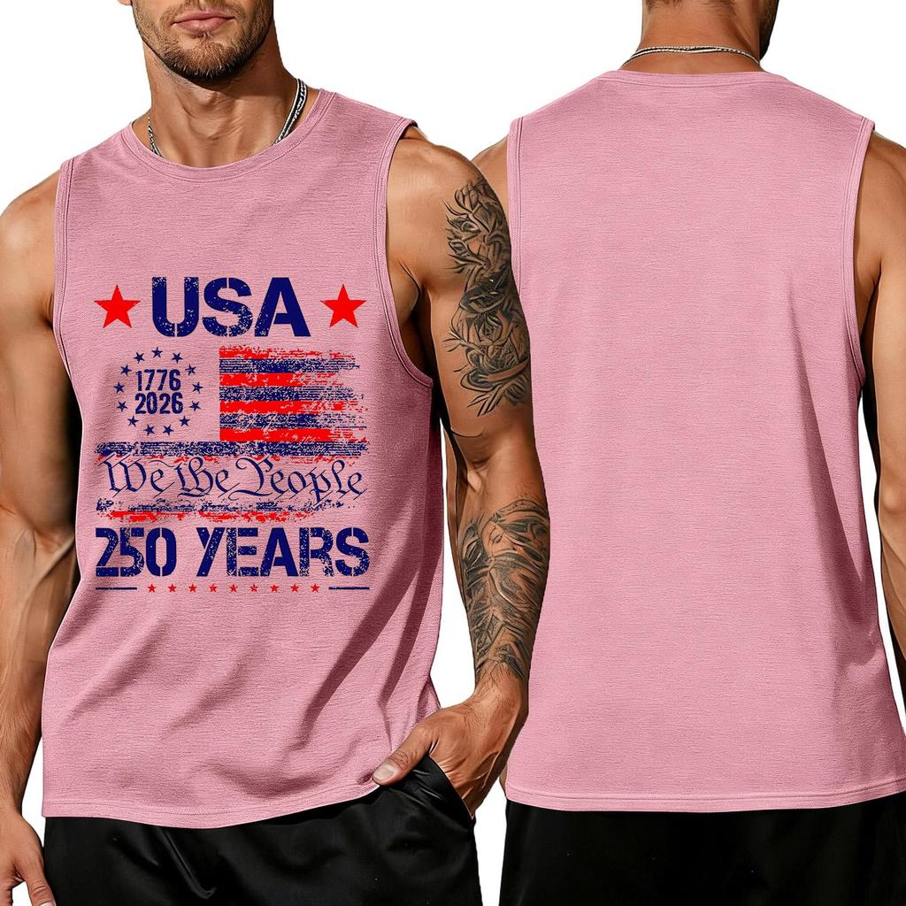 Independence Day Flag Printed Sleeveless Shirt, Men's Loose Casual Daily Summer Tank Top
