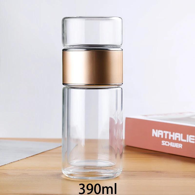 390ML Tea Water Bottle High Borosilicate Glass Double Layer Tea Water Cup Infuser Tumbler Drinkware Water Bottle With Tea Filter
