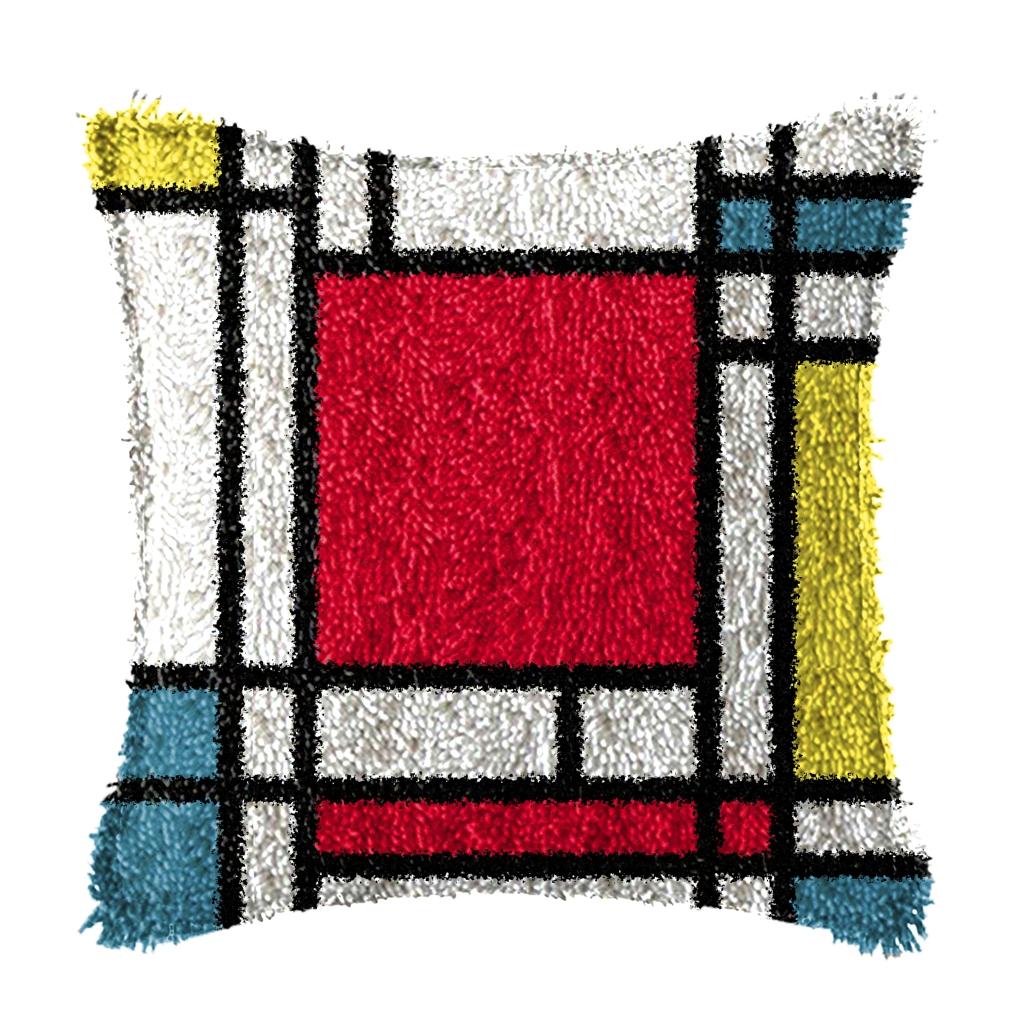 Geometric Abstract Latch Hook Pillow & Rug Kit DIY Section Embroidery for Home Decor, Modern Gift