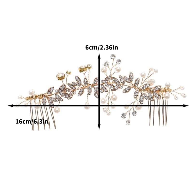 Pearls Rhinestones Hair Comb Bridal Hair Accessories Tiaras Leaf Hairpin For Bride Wedding Party Prom Event Hair Jewelry
