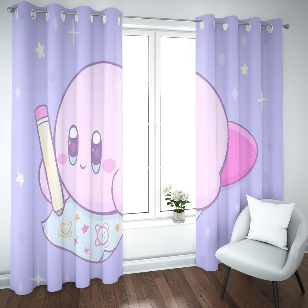 Kirby Cartoon Vorhang Wohnsitz Niedlicher Druck Lichtfilternde Fenstergardinen Wohnzimmer Kinderzimmer Stil Dekoration Fenster Verdunkelung