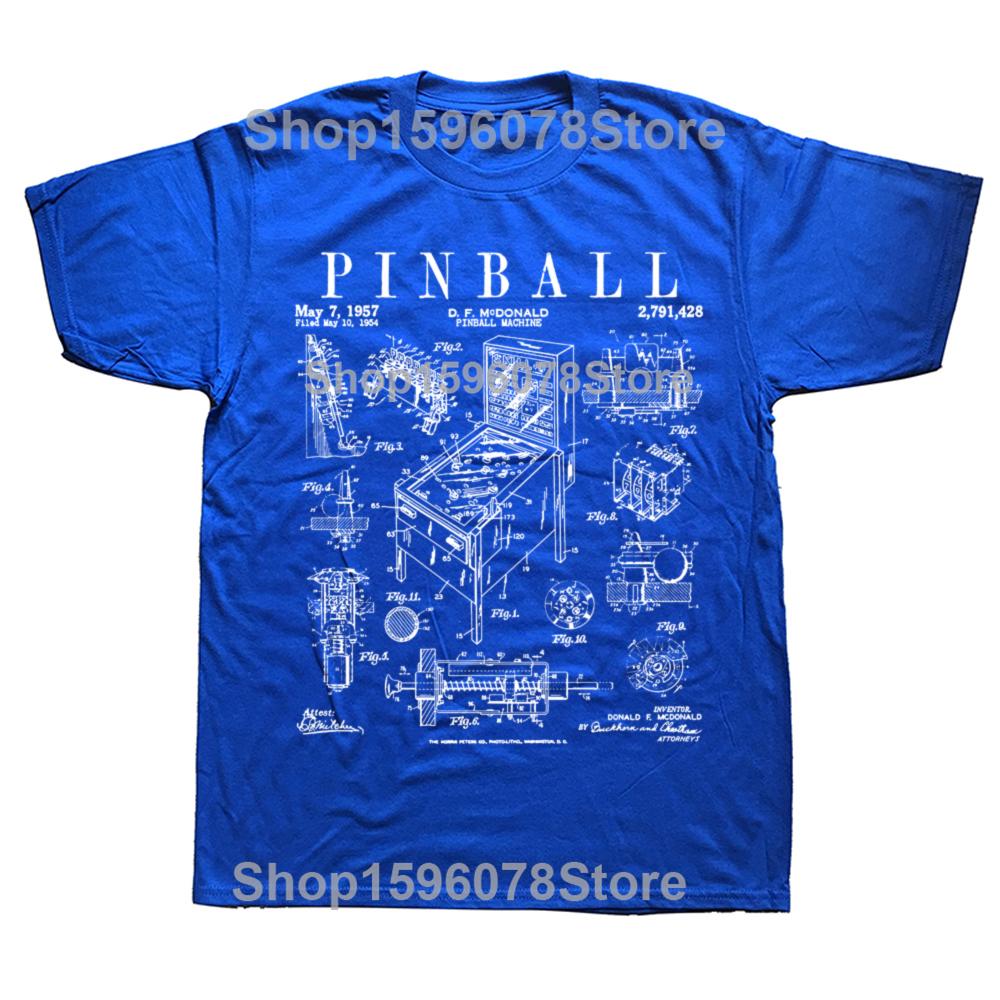 Funny Pinball Gaming Machine Vintage Gamer Patent Graphic T-shirts Men Fashion Casual Tshirt 100% Cotton Loose Oversized T Shirt