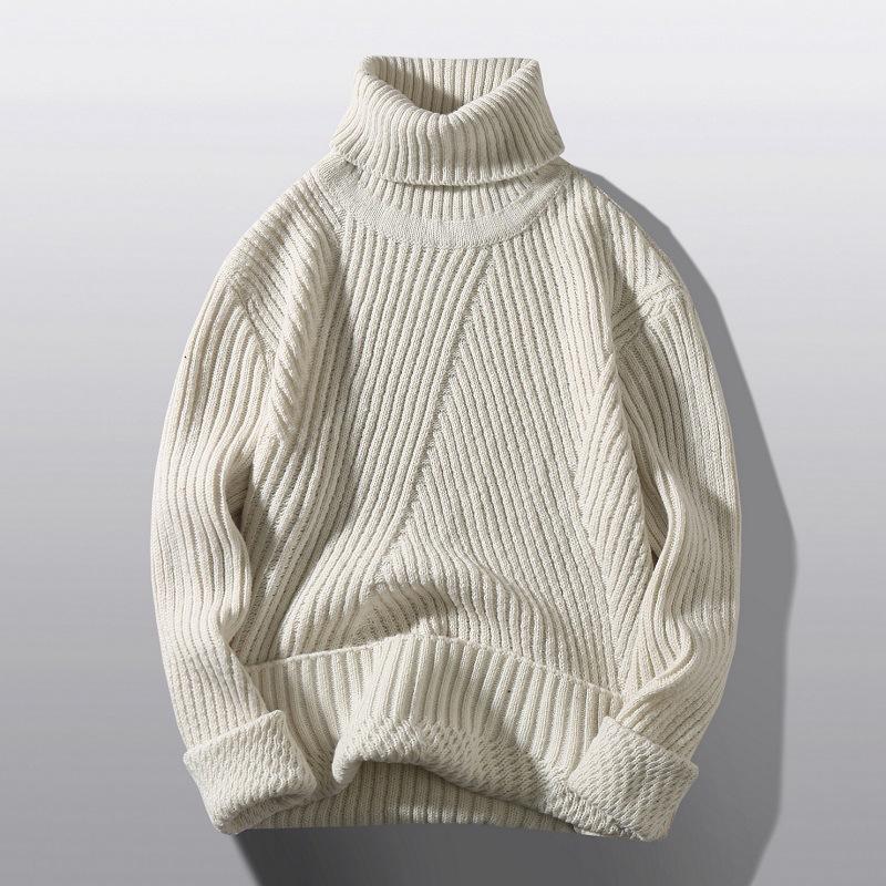Men S Thick Striped Turtleneck Knit Pullover Sweater For Winter