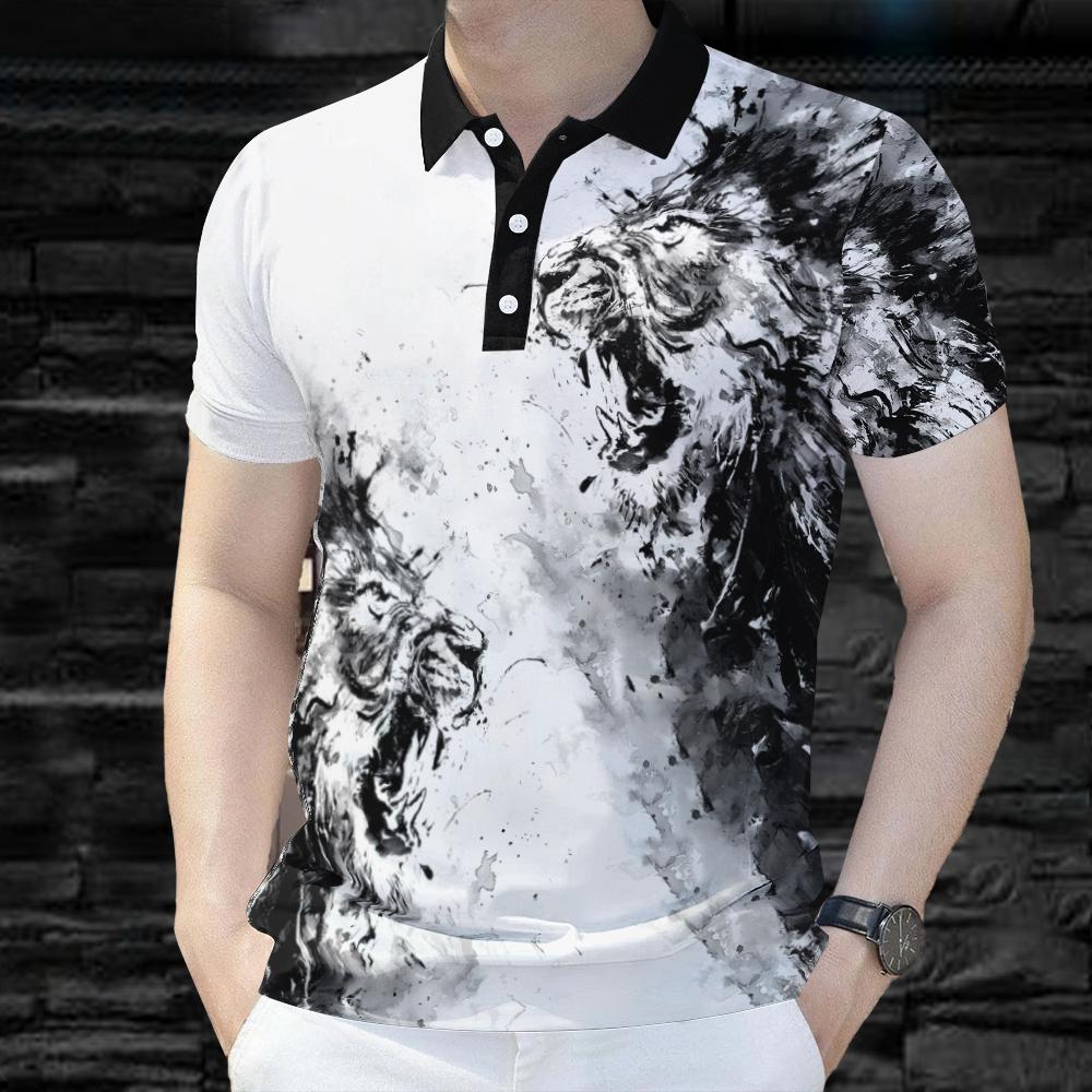 Fashion Men's POLO Shirt Dragon Pattern Short Sleeve POLO Shirt Slim Men's POLO Shirt Animal Short Sleeve Top