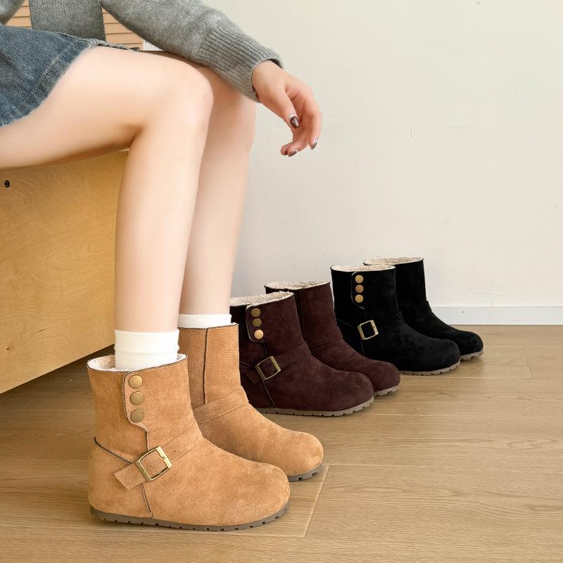 Women's Large Size Mid-calf Soft Sole Heightening Winter Warm Fur One Anti-slip Snow Boots Plush Lined Ankle Boots Outdoor Sports Martin Cotton Boots