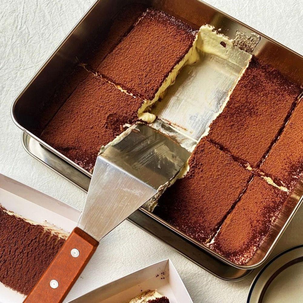 With Hole Square Head Steak Spatula Wood Handle Frying Pan Spatula Grill Scraper Tiramisu